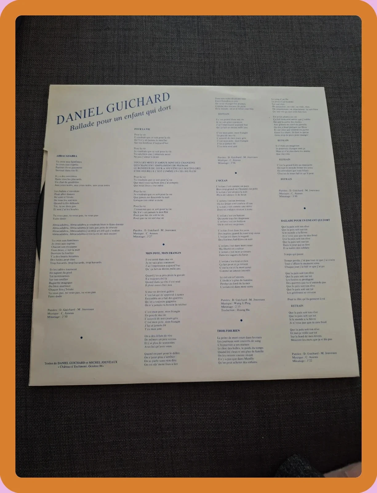 Vinyl 33T Daniel Guichard – Ballade Pour Un Enfant Qui Dort – photo 6
